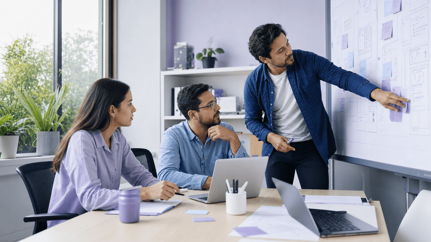 Equipo de producto y tecnología revisando y validando un prototipo.
